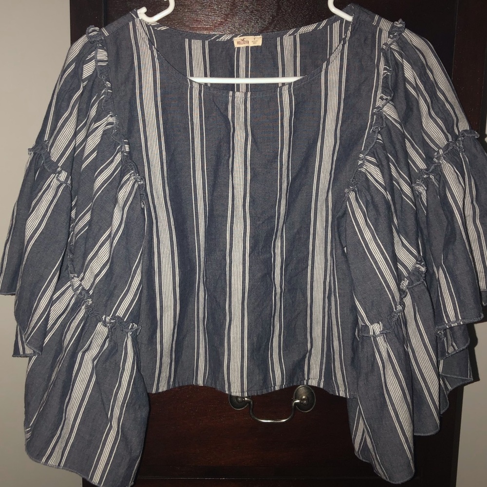 Hollister | Blue Stripe Bell Sleeve Mid-Crop, S